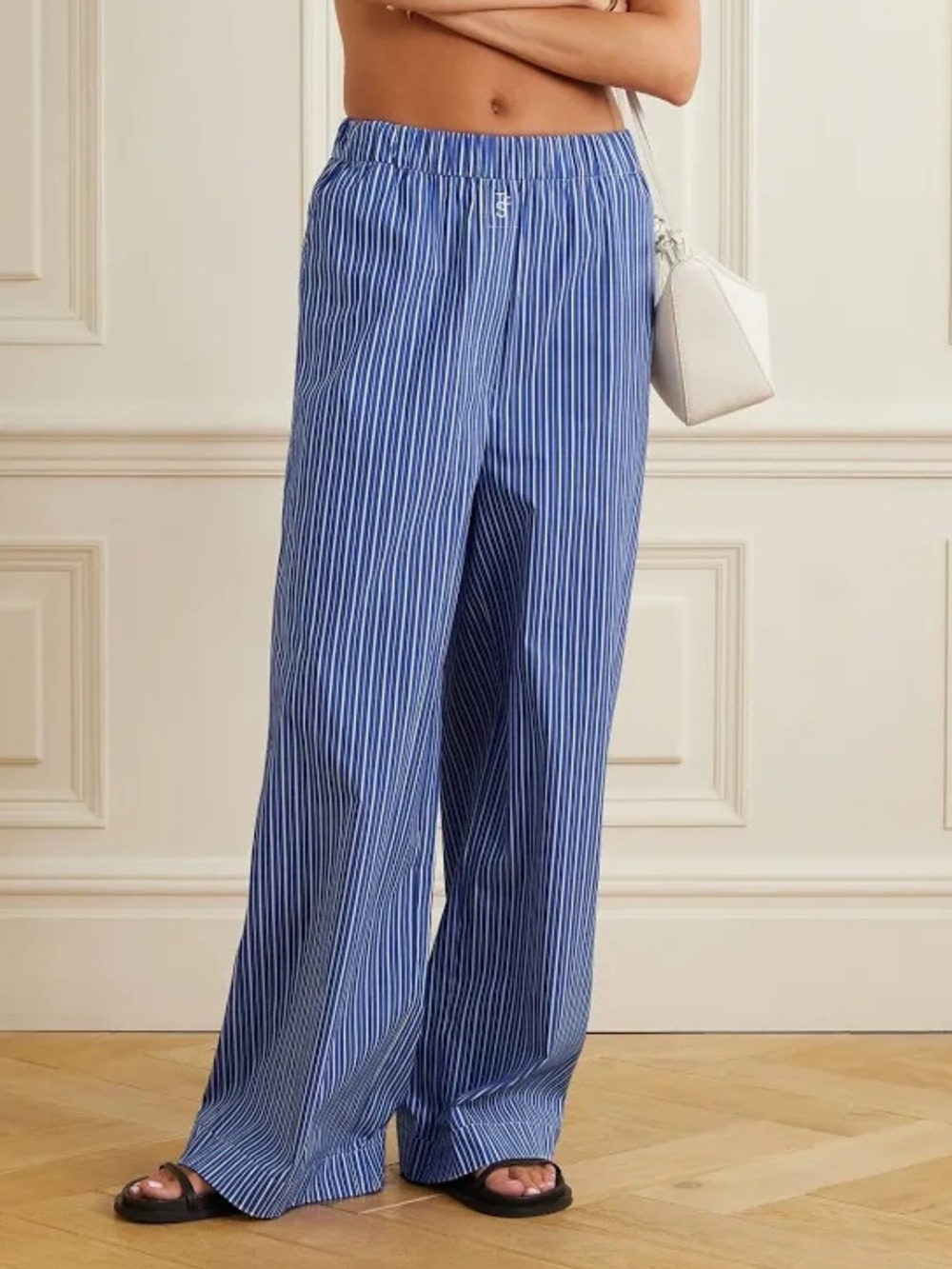The Frankie Shop Blue Pinstripe Wide-Leg Trousers